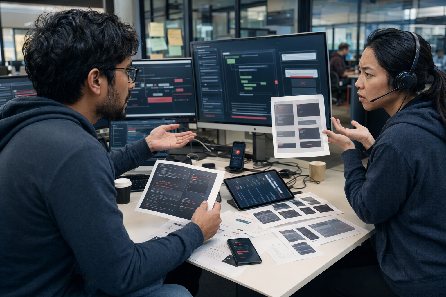 Developer reviewing outdated API documentation at help desk
